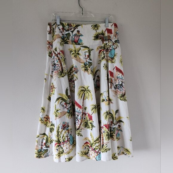 TOMMY BAHAMA | Tropical Print A-Line Skirt White Cotton Sz 10 - Picture 2 of 6